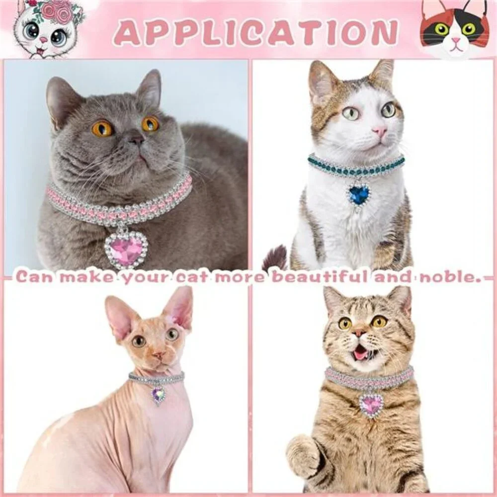 4 Pieces Rhinestone Cat Collar Bling Adjustable